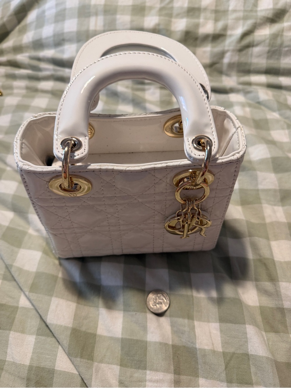 Designer inspired White Quilted Mini Tote Bag with Gold Hardware